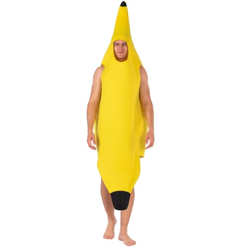 Applysu Bananen Kostüm Erwachsener Bananenanzug Overall Outfits Unisex Karneval Halloween lustige Obstspiel Kostüm Requisiten von Applysu