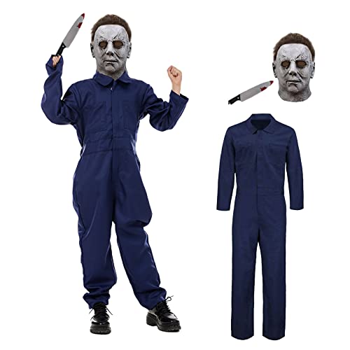 Applysu Kids Michael Myers Costume Mike Myers Child Halloween Costume with Mask Toyknife Scary Costume for Boys Girls,1978 (Grey, Large) von Applysu