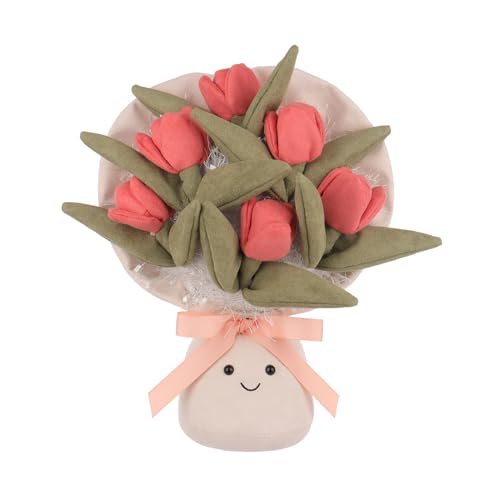 Apricot Lamb Tulpen Bouquet Strauß Blume Plüschtiere für Kinder, weiche niedliche Kuscheltier für Baby Mädchen und Jungen, Flauschige Tulpen Bouquet Blume Rot 30 cm von Apricot Lamb