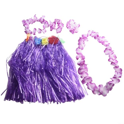 Aprilsunnyzone Verspieltes Hawaii-Kostüm für Kinder, helles Gras, Lei-Rock mit passendem Blumenarmband (lila) von Aprilsunnyzone