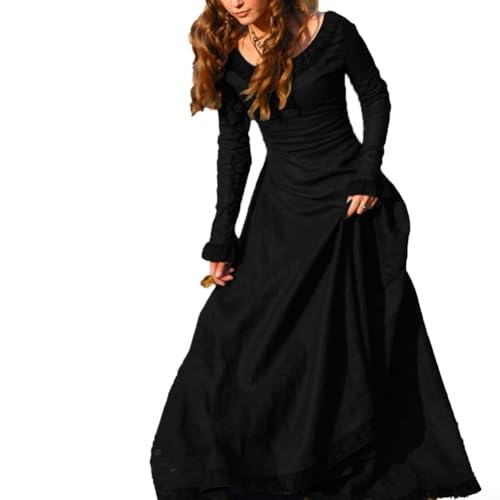 Elegantes Damen-Kostüm im Gothic-Stil, einzigartig, mittelalterlich, perfekt für Rollenspiele und Veranstaltungen (XXL, Schwarz) von Aprilsunnyzone