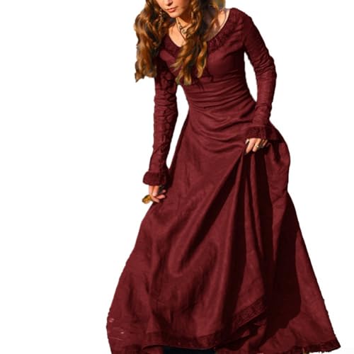 Elegantes Damenkostüm im Gothic-Stil, einzigartig, mittelalterliche Robe, perfekt für Rollenspiele und Veranstaltungen (Größe XXL, Rot) von Aprilsunnyzone