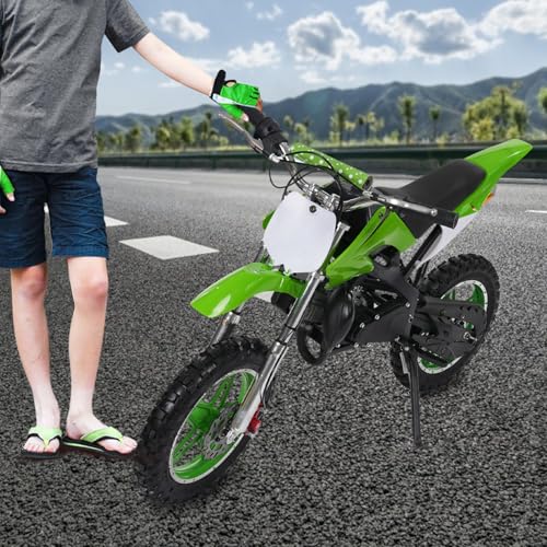 Apriltop 10 Zoll Motorrad 49cc, Hand Zug Start, Dirt Bike, Scheibenbremsen vorne und Hinten, Max Belastung 100Kg, Green von Apriltop