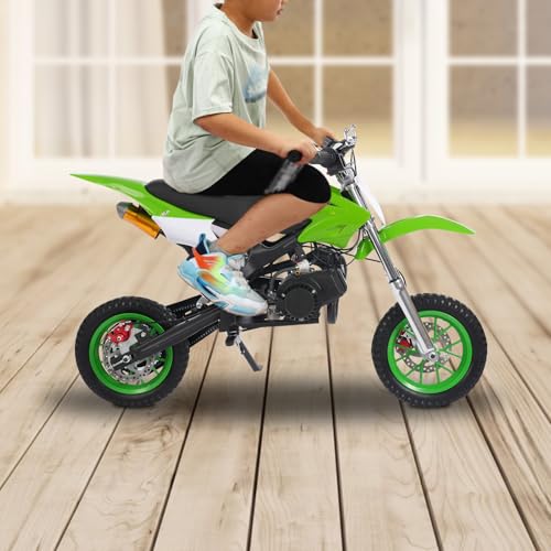 Apriltop 8 Zoll Motorrad 49cc, Hand Zug Start, Dirt Bike, Scheibenbremsen vorne und Hinten, Max Belastung 80kg, Green von Apriltop