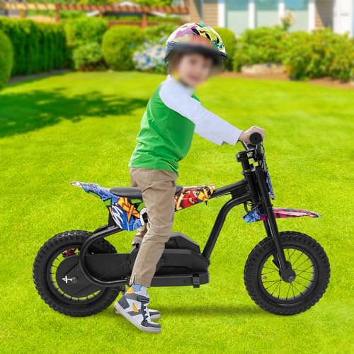 Apriltop Elektromotorrad für Kinder,Elektrofahrzeug für über 6 Jahre alt, (Eisen,PP, Schwarz,Bunt) von Apriltop