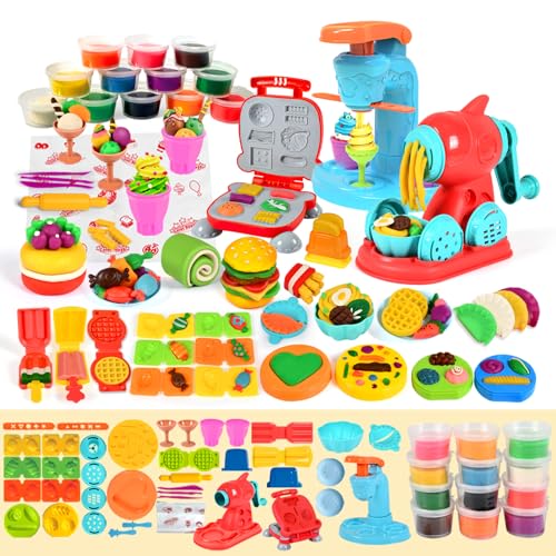 Aprilwolf 3-in-1-Spielknet-Set für Kinder im Alter von 4–8 Jahren, Eiscreme-Spielset, Nudel-Hamburger-Maschine, Küchenkreationen, Lebensmittelspielzeug, Kleinkinder, Jungen, Mädchen (3-in-1) von Aprilwolf