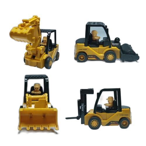 AptoFun 4X friktionsbetriebene Mini Baufahrzeug inkl. Bagger, Bulldozer, Straßenwalze, Gabelstapler (17 * 7,3 * 6cm) und Vier Bauarbeiter für Kinder ab 1 Jahr von AptoFun