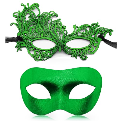 Aqearl Paar Maskerade Maske für Damen Herren Venezianische Maske Halloween Maske für Party Abschlussball Kostüm Spitze Maske (Grün) von Aqearl