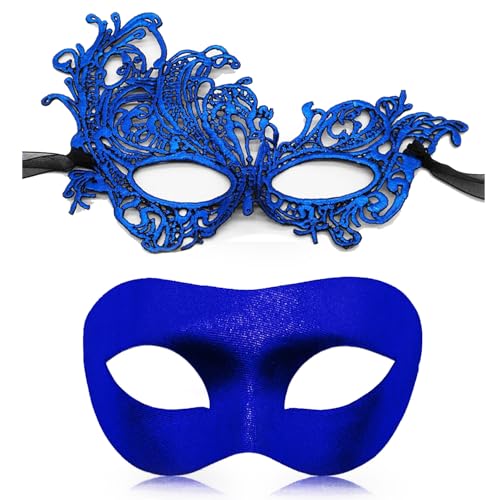 Aqearl Paar Maskerade Maske für Damen und Herren, venezianische Maske, Halloween-Maske für Party, Abschlussball, Ball, Kostüm, Spitzenmaske (blau) von Aqearl