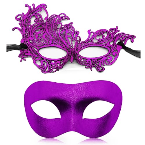 Aqearl Paar Maskerade Maske für Damen und Herren, venezianische Maske, Halloween-Maske für Party, Abschlussball, Ball, Kostüm, Spitzenmaske (lila) von Aqearl