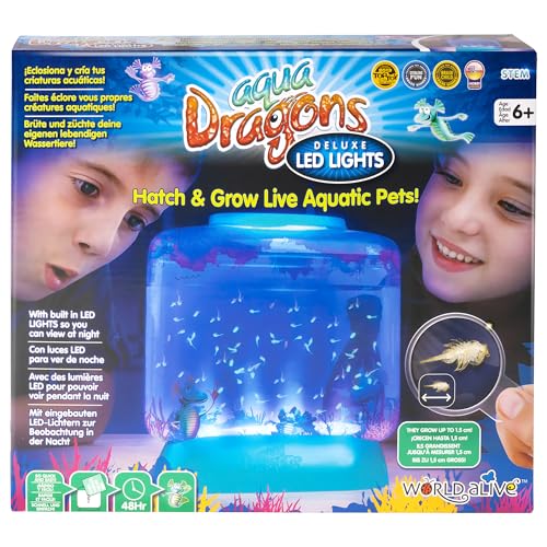 Aqua Dragons schlüpfen und wachsen lebende Wassertiere, Unterwasserwelt-Lernspielzeug-Set, 400-ml-Tank, Deluxe-LED-Licht, funktioniert mit zwei AAA-Batterien, Spielzeug für Kinder ab 6 Jahren. von World Alive SL