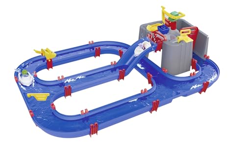 AquaPlay Harbour Wasserbahn - Outdoor-Wasserspiel mit Bahn, Booten und 2 Spiel-Figuren - Wasserspielzeug für Kinder ab 3 Jahre, 128 x 93 x 40 cm von AquaPlay