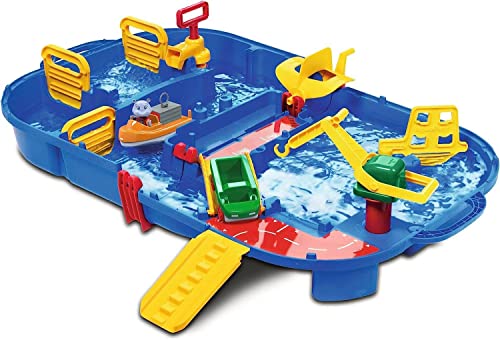 AquaPlay - LockBox - Wasserbahn als Transportkoffer mit 27 Teilen, Spieleset inklusive 1 Hippo Wilma, Amphibienauto und Containerboot, für Kinder ab 3 Jahren, 8700001516, Blau von AquaPlay