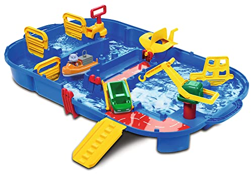 AquaPlay - LockBox - Wasserbahn als Transportkoffer mit 27 Teilen, Spieleset inklusive 1 Hippo Wilma, Amphibienauto und Containerboot, für Kinder ab 3 Jahren, 8700001516, Blau von AquaPlay