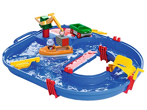 AquaPlay - Start Set - Wasserbahn für wenig Platz mit 21 Teilen inklusive 1 Hippo Wilma, Amphibienauto und Containerboot, für Kinder ab 3 Jahren von AquaPlay