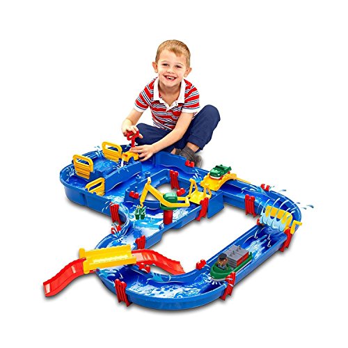 AquaPlay - MegaBridge - Wasserbahnset mit 3 Spielstationen und 49 Teilen, inklusive BO der Bär, Amphibienauto und Transportboot mit 2 Containern, für Kinder ab 3 Jahren von AquaPlay