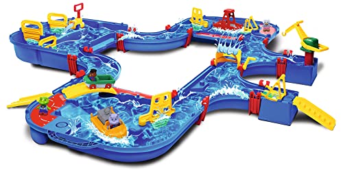 AquaPlay - Mega Lock Box - Wasserbahnset mit 5 Spielstationen und 62 Teilen, inklusive Amphibienauto, Containerboot, Fähre und 4 Spielfiguren, für Kinder ab 3 Jahren von AquaPlay