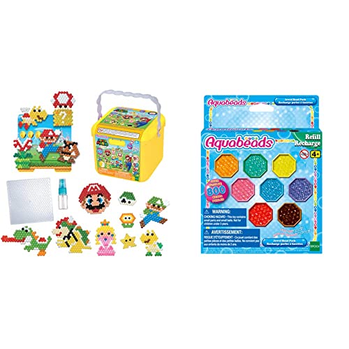 Aquabeads 31774 Kreativ Würfel - Super Mario - Bastelset, grün & 31520 Glitzerperlen - Nachfüllset Nachfüllpack von Aquabeads