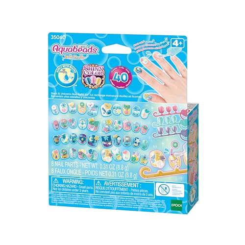 Aquabeads Nagelstudio Nachfüllset Sterne und Einhörner, 35060, Wasserperlen, Fingernägelset, Bastelset für Kinder ab 4 Jahren, ohne Bügeln oder Kleben von Aquabeads