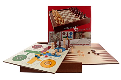 Aquamarine Games - 6 Klassische Spiele: Schach, Damen, Backgammon, Oma, Patch, Leiter, 1 Spieler (CP030) von Aquamarine Games