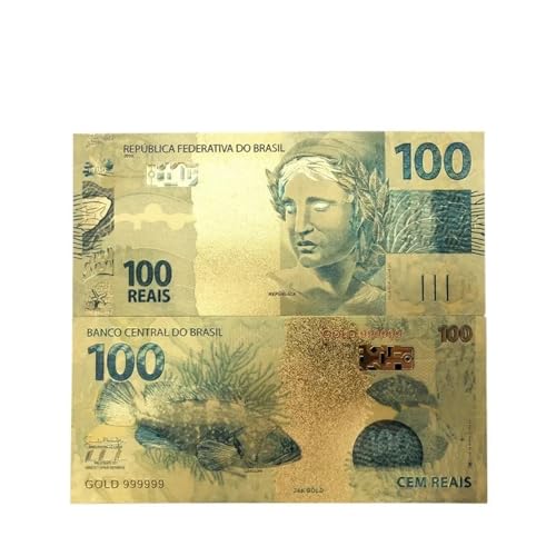 Aqxyvfr nrhnrhh 10 Teile/los Farbe Brasilien Gold Banknoten 20 Reals Banknote in 24 K Gold Gefälschte Papier Geld for Sammlung(100) von Aqxyvfr