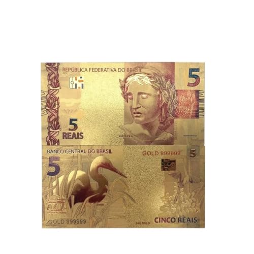 Aqxyvfr nrhnrhh 10 Teile/los Farbe Brasilien Gold Banknoten 20 Reals Banknote in 24 K Gold Gefälschte Papier Geld for Sammlung(5 UK) von Aqxyvfr