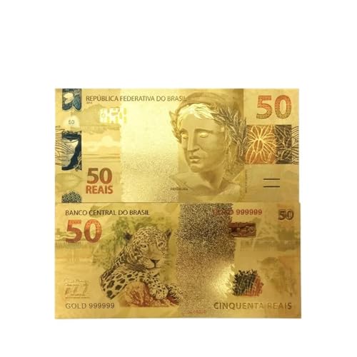 Aqxyvfr nrhnrhh 10 Teile/los Farbe Brasilien Gold Banknoten 20 Reals Banknote in 24 K Gold Gefälschte Papier Geld for Sammlung(50) von Aqxyvfr