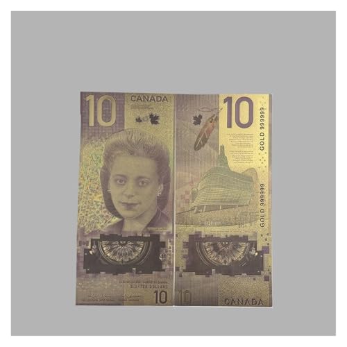 Aqxyvfr nrhnrhh 10 Teile/los for Kanada Banknoten 1-100 Dollar Bills Banknote in 24K Gold Gold Folie Papier Geld for Geschenke(10) von Aqxyvfr