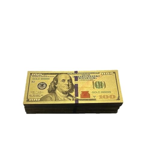 Aqxyvfr nrhnrhh 100pcs 24k Gold Foil Banknote 100 Dollars Golden USD Paper Money Banknotes Crafts for Collection(100pcs) von Aqxyvfr