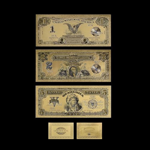 Aqxyvfr nrhnrhh 24 Karat Farbgold-Banknote, seltenes Amerika-Set, Ausgabe 1899 & 1901, Papiergeld, vergoldetes Farbgold, Papiersammlung, Geschäftsgeschenk(Colored 3pcs Set) von Aqxyvfr