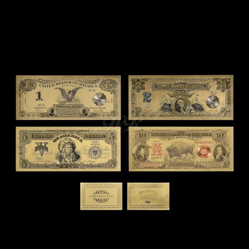 Aqxyvfr nrhnrhh 24 Karat Farbgold-Banknote, seltenes Amerika-Set, Ausgabe 1899 & 1901, Papiergeld, vergoldetes Farbgold, Papiersammlung, Geschäftsgeschenk(Colored 4pcs Set) von Aqxyvfr