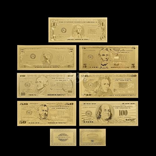 Aqxyvfr nrhnrhh 24 Karat Farbgold-Banknote, seltenes Amerika-Set, Ausgabe 1899 & 1901, Papiergeld, vergoldetes Farbgold, Papiersammlung, Geschäftsgeschenk(Gold 7pcs Set) von Aqxyvfr