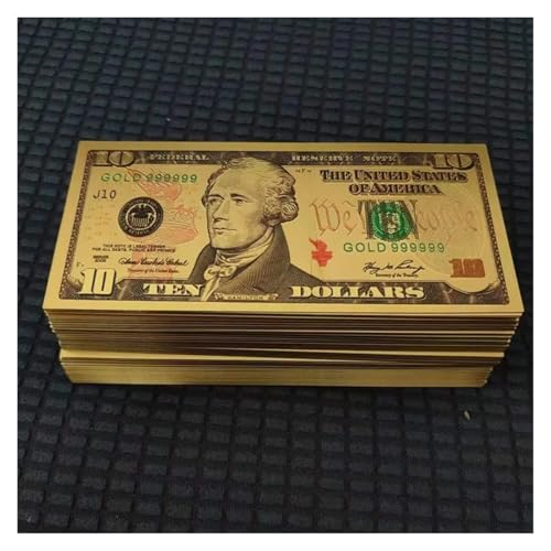 Aqxyvfr nrhnrhh 5/100 Stück US-Dollar 24 Karat Goldbanknoten 100-Dollar-Scheine Goldene USD-Plastikgeldbanknoten Basteln for Sammlung Heimdekoration(10 Dollars,5 pcs) von Aqxyvfr