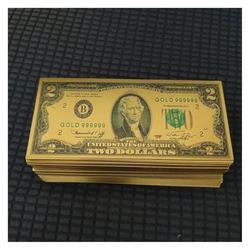 Aqxyvfr nrhnrhh 5/100 Stück US-Dollar 24 Karat Goldbanknoten 100-Dollar-Scheine Goldene USD-Plastikgeldbanknoten Basteln for Sammlung Heimdekoration(2 Dollars,10 pcs) von Aqxyvfr