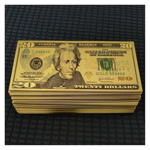 Aqxyvfr nrhnrhh 5/100 Stück US-Dollar 24 Karat Goldbanknoten 100-Dollar-Scheine Goldene USD-Plastikgeldbanknoten Basteln for Sammlung Heimdekoration(20 Dollars,10 pcs) von Aqxyvfr