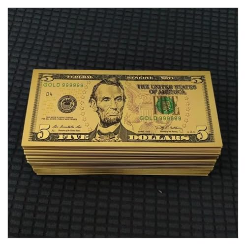 Aqxyvfr nrhnrhh 5/100 Stück US-Dollar 24 Karat Goldbanknoten 100-Dollar-Scheine Goldene USD-Plastikgeldbanknoten Basteln for Sammlung Heimdekoration(5 Dollars,10 pcs) von Aqxyvfr