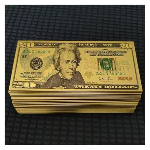 Aqxyvfr nrhnrhh 5~100 Stück 20 USD Dollar 24 Karat Goldfolie Goldene 20 Dollar Gefälschte Scheine Goldbanknoten Papiergeld Banknoten Kunsthandwerk(100pcs) von Aqxyvfr