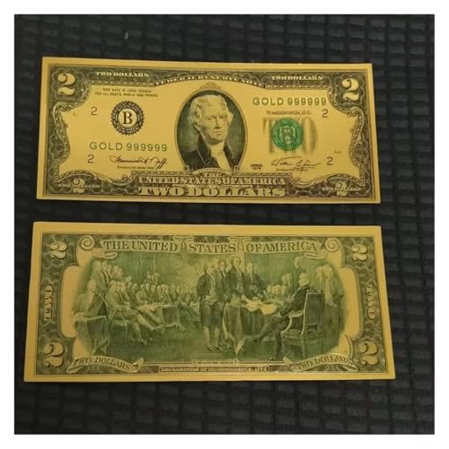 Aqxyvfr nrhnrhh 5~100 Stück US-Dollar, 100-Dollar-Scheine, gefälschte Dollar, Goldbanknoten, goldene USD-Falschgeld-Bastelarbeiten for die Sammlung, Heimdekoration(2 Dollars,10 pcs) von Aqxyvfr