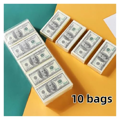 Aqxyvfr nrhnrhh 5 Beutel/10 Beutel 100-Dollar-Servietten, Dollarscheine, Papierhandtücher, Partyspaß, Geschenk, Einwegservietten, Hochzeitsfeier-Dekorationen(10Bag Sheets) von Aqxyvfr