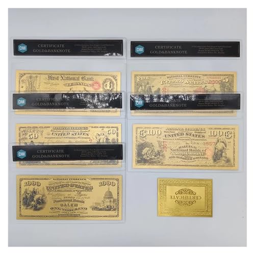 Aqxyvfr nrhnrhh 5pcs 1875 Year Gold Banknote Set Fake Monney US 1 5 50 100 1000$ Bills Look Real Prop Money Realistic Home Decor Gift(with Bag) von Aqxyvfr