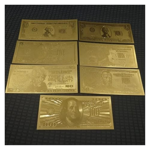 Aqxyvfr nrhnrhh 7/8/36 Stück 24 Karat vergoldete US-Dollar-Scheine, gefälschtes Papiergeld, Gold-Banknoten, Kunsthandwerk, Souvenir-Banknoten, Dollar(7pcs StyleC) von Aqxyvfr