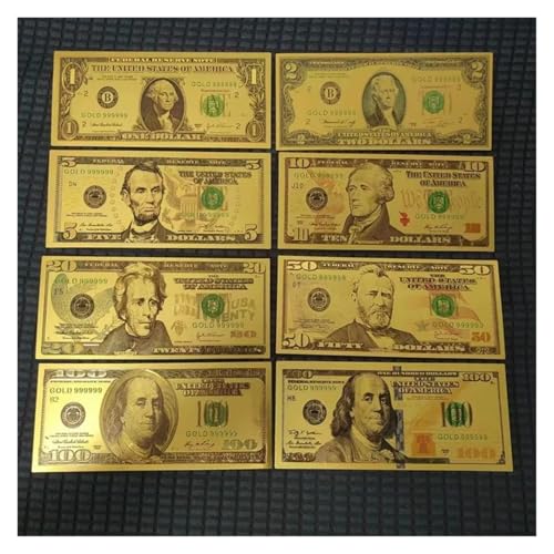 Aqxyvfr nrhnrhh 7/8/36 Stück 24 Karat vergoldete US-Dollar-Scheine, gefälschtes Papiergeld, Gold-Banknoten, Kunsthandwerk, Souvenir-Banknoten, Dollar(8pcs StyleA) von Aqxyvfr