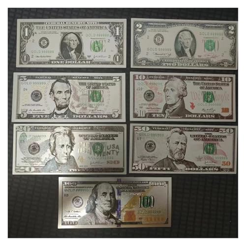 Aqxyvfr nrhnrhh 7/8/36 Stück vergoldete US-Dollarscheine Goldfolien-Banknoten Gefälschte Papiergeld-Banknoten Basteln for Sammlung Wohnkultur(7pcs Style E) von Aqxyvfr