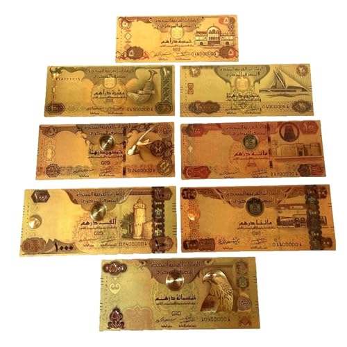 Aqxyvfr nrhnrhh 8 Stück Vereinigte Arabische Emirate Saudi-Papier-Goldfolien-Banknoten-Sammlung ohne Währung von Aqxyvfr