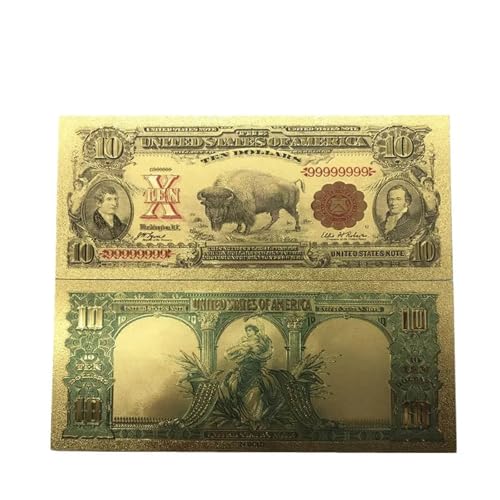 Aqxyvfr nrhnrhh Amerikanische Goldbanknote 10 Dollar Bunte Goldbanknote 24 Karat 999,9 Weltpapiergeld for Sammlung und Geschäftsgeschenk(10) von Aqxyvfr