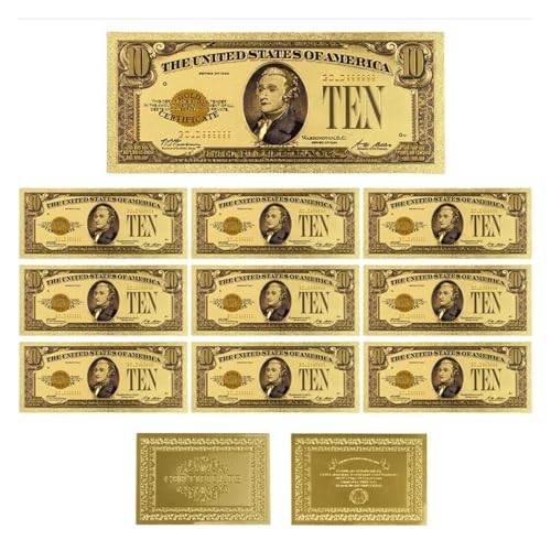 Aqxyvfr nrhnrhh Goldfolien-Banknoten 1-10000 Dollar Gedenknoten Gefälschte Banknoten aus Papier und Plastik 14 Stile USD-Scheine for die Heimdekoration(10) von Aqxyvfr