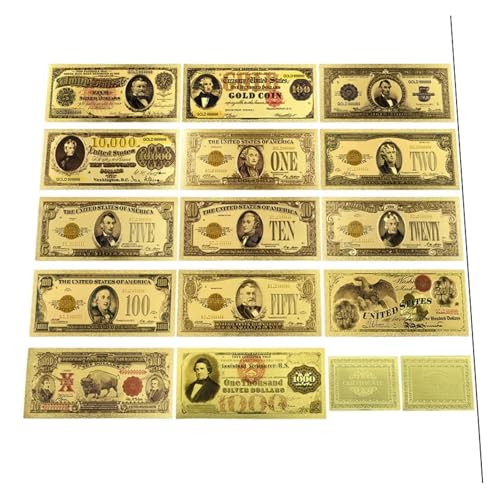 Aqxyvfr nrhnrhh Goldfolien-Banknoten 1-10000 Dollar Gedenknoten Gefälschte Banknoten aus Papier und Plastik 14 Stile USD-Scheine for die Heimdekoration(14pcs) von Aqxyvfr