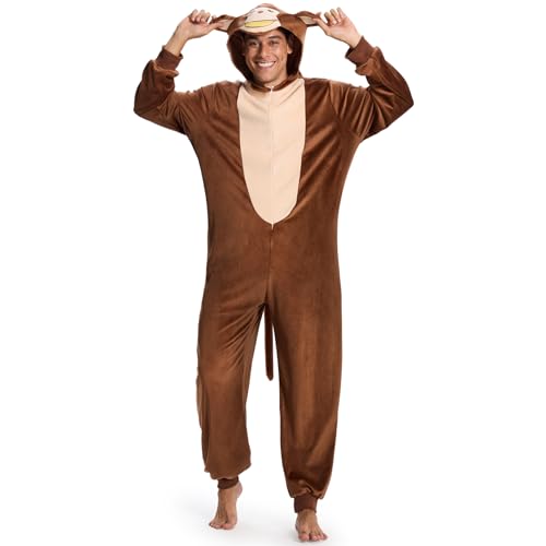 Aragallant Affen Onesie Pyjama Erwachsene, Affen Kostüm Tierkostüm Erwachsene, Affen Pyjama Onesie Plüsch Pyjama Unisex Adulte, Animal Costume Schlafanzug Tier Kostüm Cosplay Partys Karneval (L) von Aragallant