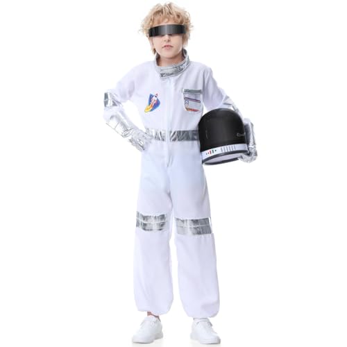 Aragallant Astronaut Kostüm Kinder, Raumanzug mit beweglichem Astronautenhelm, Karneval Kostüm Kinder, Kostüm für Kinder Jungen Mädchen 6+ Jahren von Aragallant