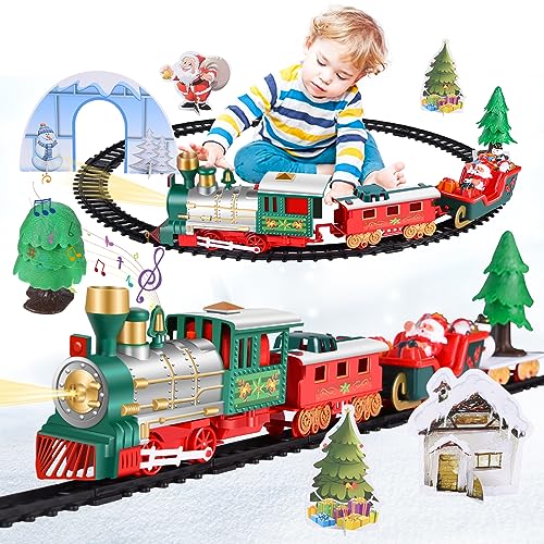 Aragallant Elektrischer Zug Set für Kinder, Weihnachtseisenbahn Elektrisch, WeihnachtsEisenbahn Zugset mit Gleis und 4 Autos, Dampfzug Spielzeug für Kinder ab 6 7 8 9 10+ Jahren von Aragallant